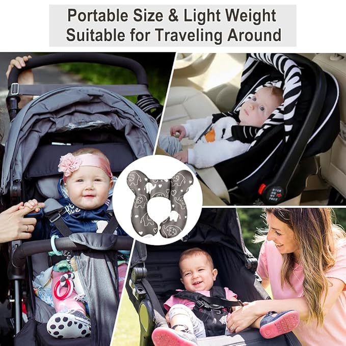 vocheer Baby Travel Pillow(Upgraded), Head and Neck Support Pillow for Pushchair, Car Seat,Stroller, Bouncer, Cotton (Elephant)