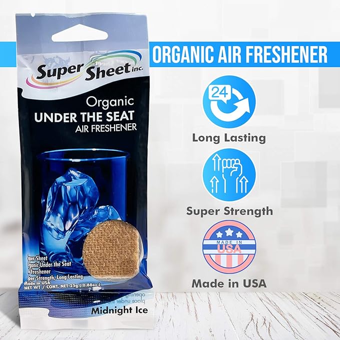 Super Sheet, Organic Under the Seat Car Air Freshener, Long Lasting Fragrance, Midnight Ice Scent