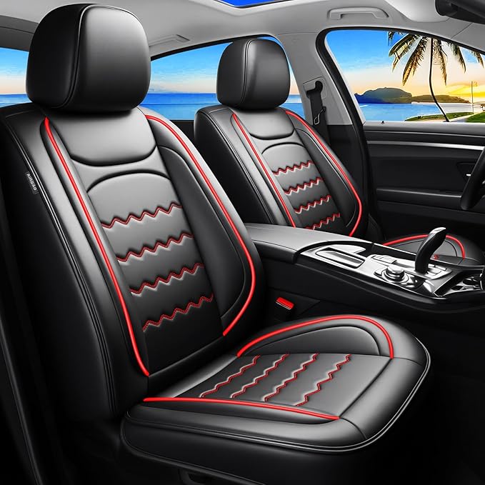 CX-5 Seat Covers Custom Fit for Mazda CX-5 2013-2025 2026, Full Coverage Leather Waterproof Breathable Seat Covers, Automotive Seat Protectors, Airbag Compatible(Full Set Seats, Red & Black)