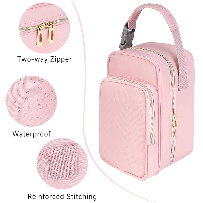 Breastmilk Cooler Travel bag with Ice Pack,Portable Breastmilk Cooler Bag with Buckle Handle,Insulated Breastmilk Storage Bag Cooler,Pink