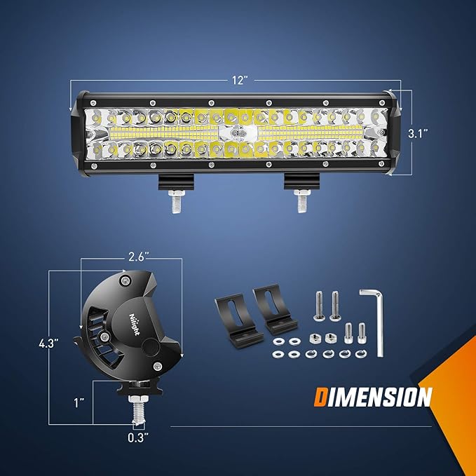 Nilight LED Light Bar 12 Inch 300W Spot Flood Combo 2 Pcs 4 inch 60W LED Pods Boat Driving Fog Lights with Off Road Wiring Harness- 3 Leads for Trucks Pickup Golf Cart SUV ATV UTV 4x4 Van Camper