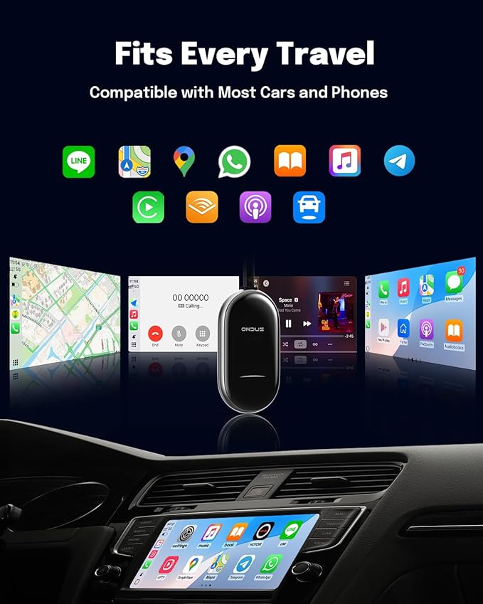ZUCWO 2-in-1 Wireless CarPlay Adapter and Android Auto Adapter – Converts Wired to Wireless for Cars 2016+, Plug & Play, USB-A to USB-C for iOS10+/Android 11+