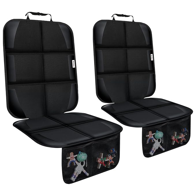 Meolsaek Car Seat Protector for Child Car Seat, Durable 600D Fabric Waterproof Car Seat Cover with Thick Pad Non-Slip Backing，No Imprints (Thicker Black-2pc)