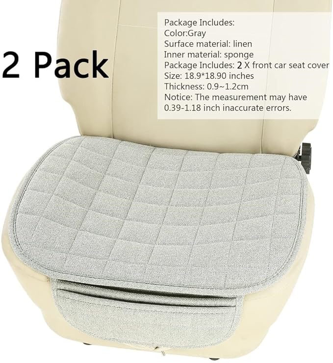 Suninbox Linen Seat Cover for Car,2 Pack Bottom Seat Covers for Trucks, Car Seat Cushion,Pads,Mat,Protector Universal Fit Most Automotive[Gray Front Seat]
