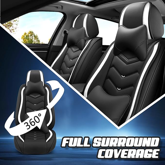 Car Seat Covers for Mitsubishi Outlander 2003-2026, Premium Nappa Leather Car Seat Cover, Stylish Sport Seat Covers， Automobile Seat Cover Sets.(Luxury 2 Seats/Black White)