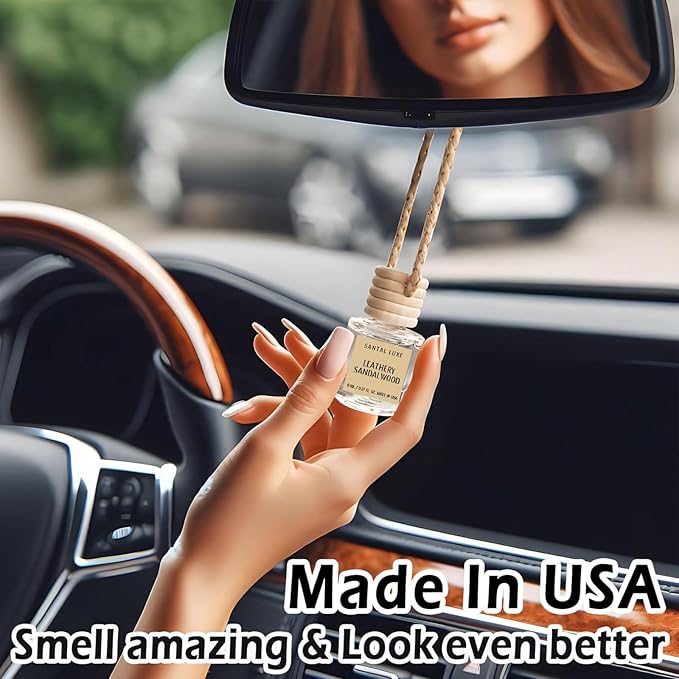 Car Air Freshener Hanging,Cute Air Diffuser for Car, Long Lasting Car Air Fresheners, Car Fresheners for Women, Made in USA Leathery Sandalwood (2 Pack)