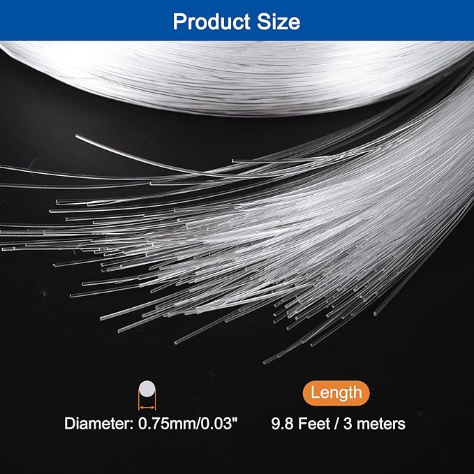 MECCANIXITY 450Pcs 9.8ft PMMA Mixed Fiber Optic Cable Strands 0.03 Inch Side Glow LED Illumination Crystal Cables Car Atmosphere Lights for Star Sky Roof Ceiling