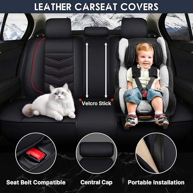 Car Seat Cover 7 Seats for Hyundai Palisade 2020-2025, Durable Wear Resistant Waterproof Sport Seat Covers, Breathable No Odor Premium Leather Vehicle Seat Covers.(Luxury,Black Red)