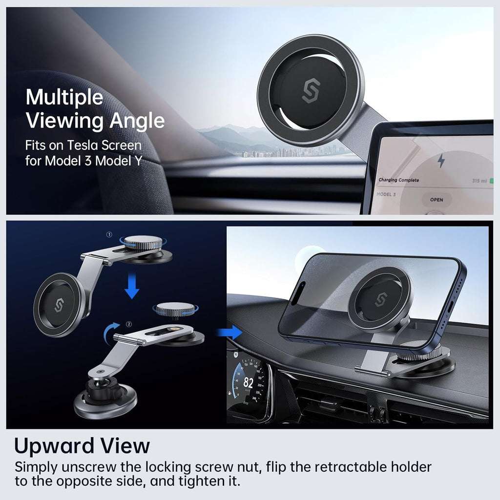 SYNCWIRE Fits MagSafe Car Mount for Universal Dashboard, Tesla Screen, Magnetic Phone Holder for Car, Foldable Aluminum Alloy Arm, Super Stable Car Mount for iPhone 16 Pro Max 15 14 13 12&All Phones