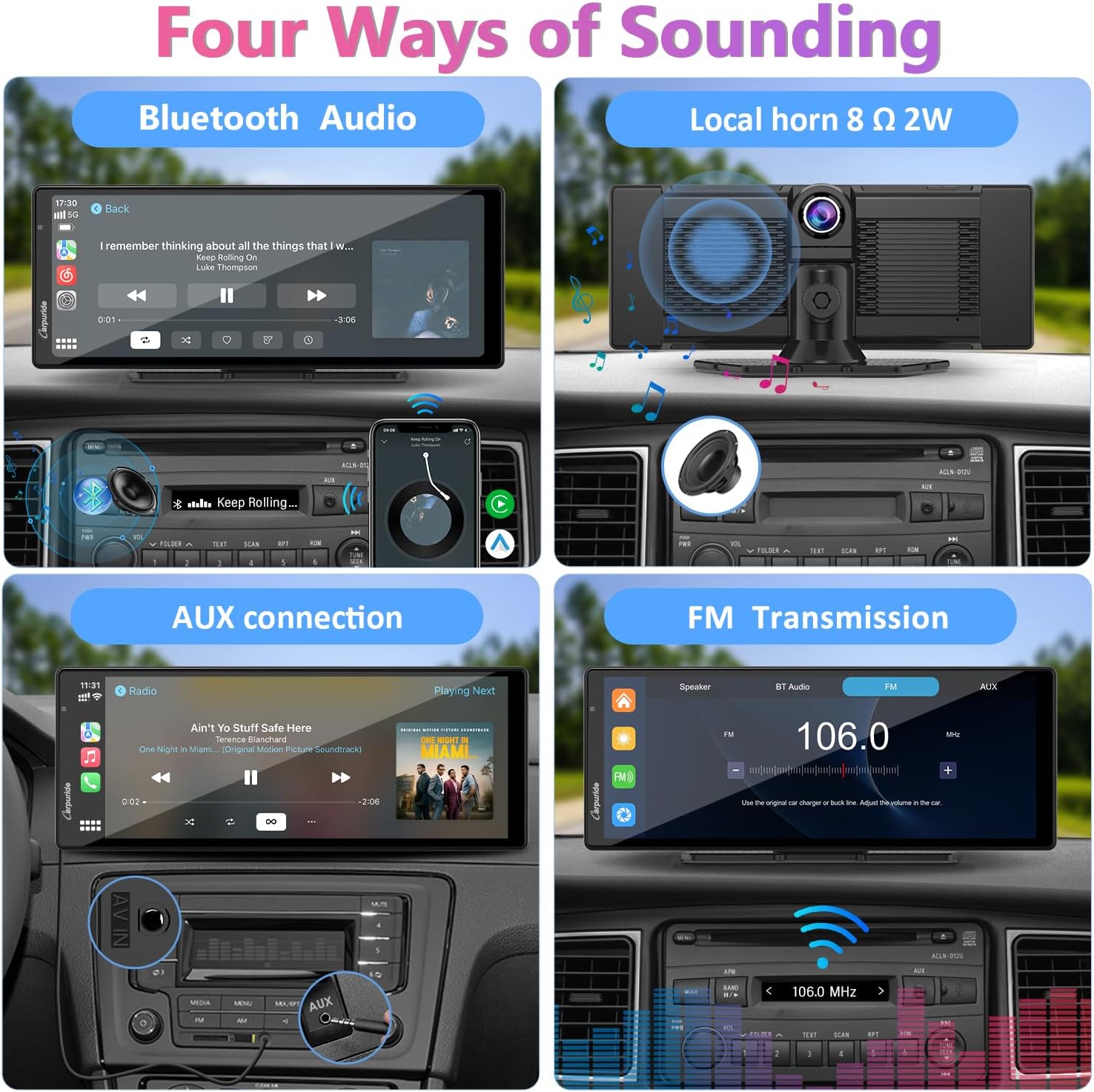 2025 CARPURIDE W903 Portable Carplay & Android Auto with Dash Cam - 9.3" HD IPS Screen, 4K Front &1080P Rear Cam, Loop Recording, Bluetooth, Mirror Link, GPS, Siri, Dashboard Mounted