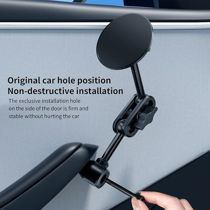 Magnetic Door-Mount Phone Holder for Tesla Model Y/3, Aluminum Alloy Construction, 4D Adjustable Car Mount with Super Magnetism, Original Hole Installation Compatible