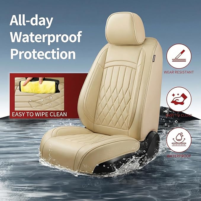 Fit TSX Car Seat Covers for Acura TSX 2003-2014 - Premium Leather, Waterproof, All-Weather, Airbag Compatible, Anti-Slip, Breathable, Easy Install, Seat Protectors, Full Set, Beige