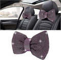 1 PCS Rhinestone Car Headrest Neck Pillow, Auto Headrest Cushion for Driving Seat, Bling Crystal Diamond Bow Neck Support Relax Pillow, Car Interior Accessories for Women Girly (Purple)