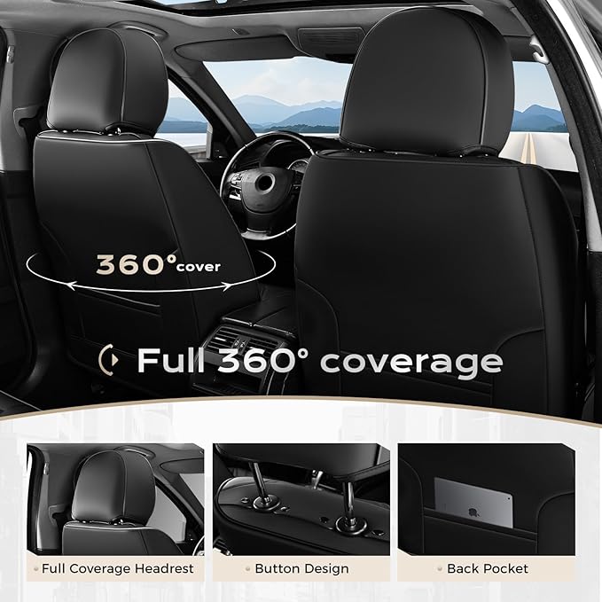 Coverado Seat Covers, Car Seat Covers Full Set, Leather Seat Covers for Cars, Car Seat Protector, Black Car Seat Covers Front Seats and Back Seats Universal Fit for Most Cars Purple