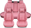 Pink Car Seat Covers Full Set, Breathable Leather Automotive Front and Rear Seat Covers & Headrest for Comfortable Driving, Universal Auto Interior Fit for Most Kinds of Vehicles