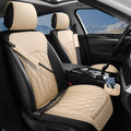 2 Pack Leather Front Car Seat Covers, Universal Sideless Car Seat Protectors with Storage Pocket and Seat Belt Pads, Waterproof Automotive Seat Cover for Cars Trucks SUV(Beige)