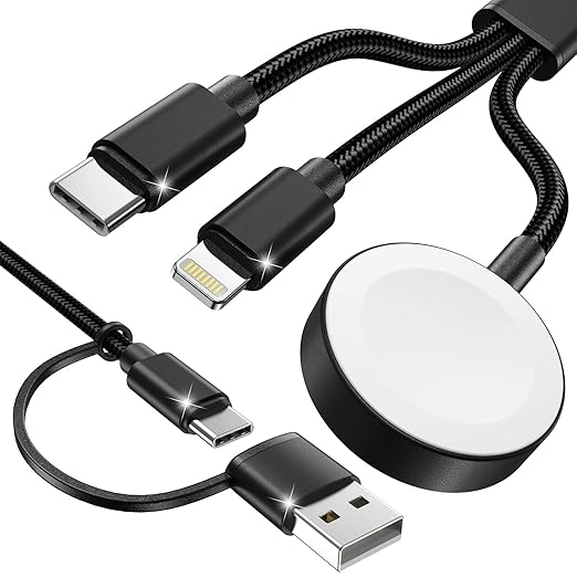 Travel Essentials,3 in 2 USB C Cable for Apple Watch Charger,iPhone Charger,Multi Charging Cable,Cruise Vacation Camping Essentials,Portable for iWatch Series 11-2/Ultra/SE & iPhone 17-12,Car,Black