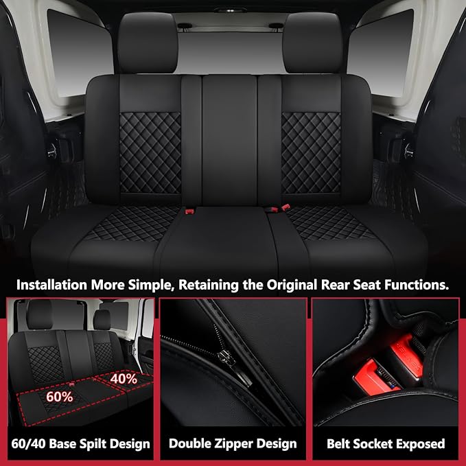 Wrangler Seat Covers 2007-2026 Full Set, Waterproof Leather Interior Sets with Lumbar Support Custom Fit for Jeep Wrangler JK JL 4 Door Unlimited Sahara/Sport/Rubicon X 392 Willys, Black