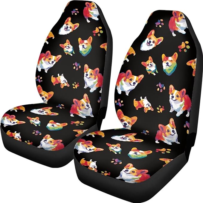 Cute Corgi Dog Paw Print Universal Car Seat Covers for Women Auto Interior Seats Cushion Protector Accessories Decoration