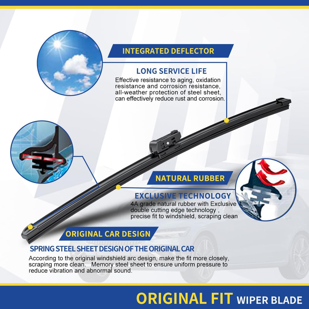Wipers Factory Replacement For 2006-2010 VW Passat Passat CC Jetta Eos CC Golf GTI Scirocco Rabbit Original Equipment Windshield Wiper Blades Set - 24"+19" (Set of 2) Top Lock 19mm