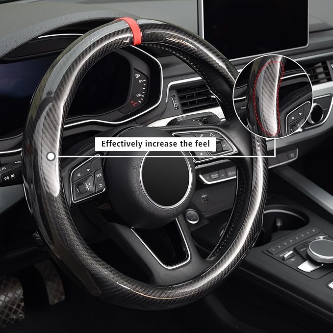 ZHOL 16 inch Steering Wheel Cover Carbon Fiber, Compatible Large-Size for F150 F250 F350 Ram 4Runner Tacoma Tundra Range Rover Model Car Accessories for Women Men