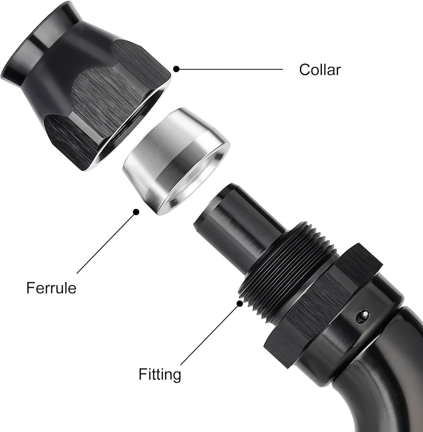 EVIL ENERGY 10AN 60 Degree PTFE One Piece Full Flow End Hose Fitting Aluminum Black