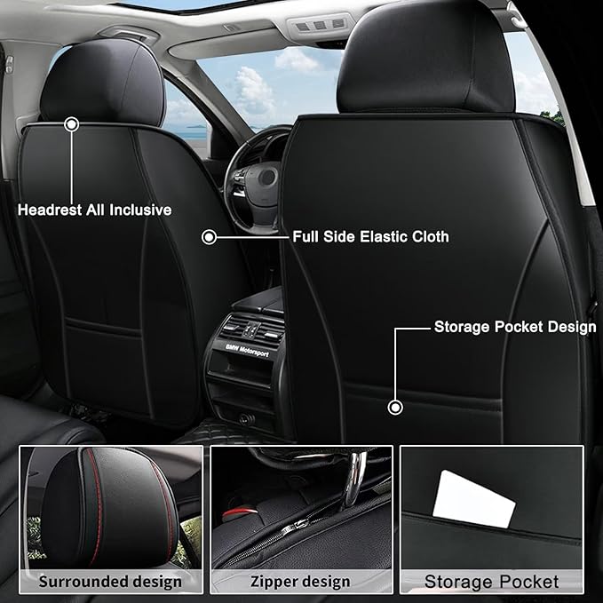 AOMSAZTO Car Seat Covers Fit for Ford Expedition 2011-2025 2026 Leather Car Seat Cover Seat Cushion Protector Airbag Compatible Waterproof 2 Front Seats Black