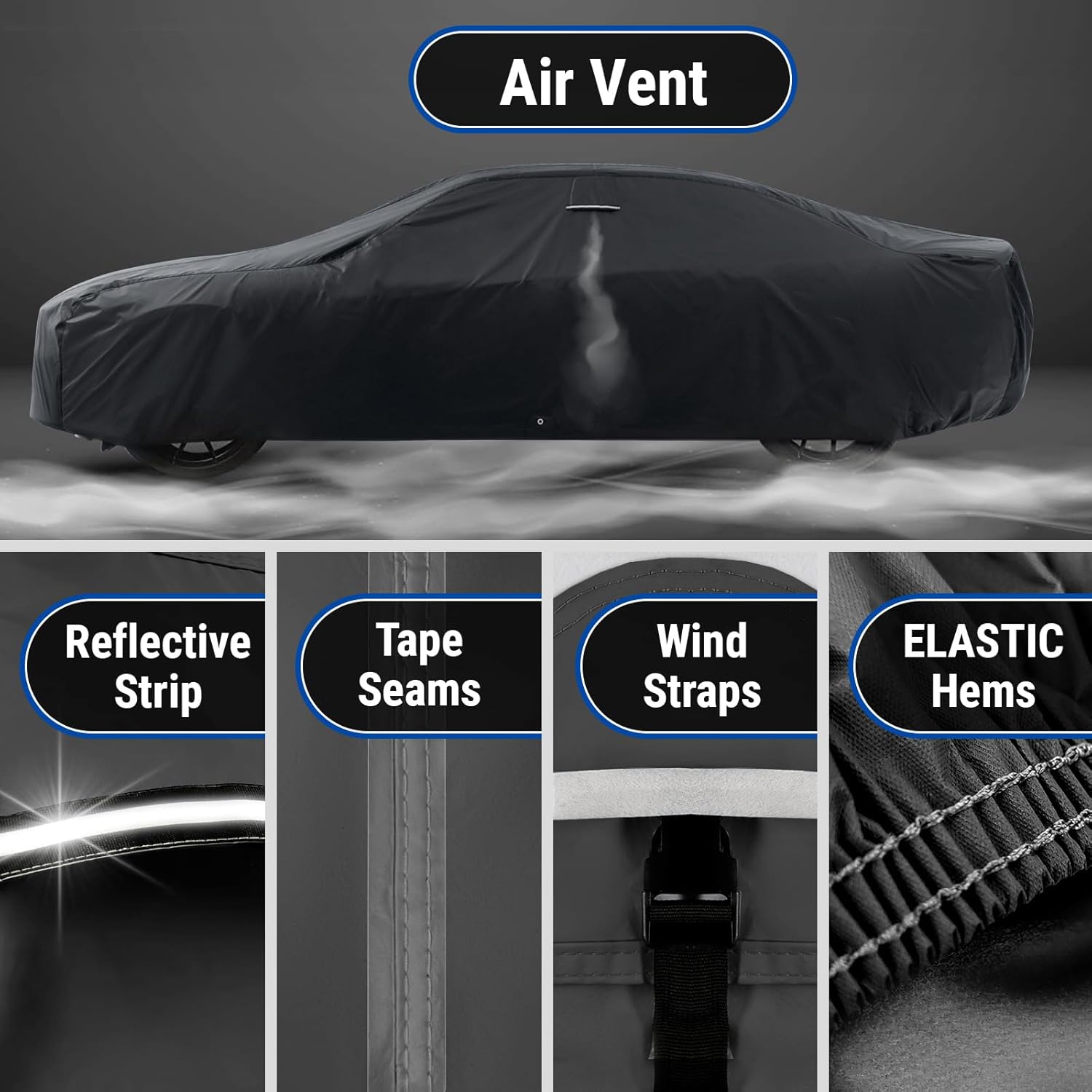 iCarCover Custom Car Cover for Pontiac Lemans 4-Door (1973-1977) Waterproof All-Weather Rain Snow UV Sun Protector Full Exterior Indoor Outdoor Car Cover (Stripe - Black/Gray)
