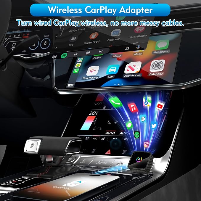 Wireless CarPlay Adapter, 2-in-1 Mini CarPlay & Android Auto Wireless Adapter, Plug & Play, Auto Connect, Car Accessories, Car Play Dongle Compatible with iPhone & Android