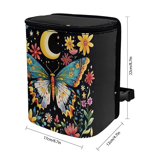 Moon Florak Butterfly Car Trash Can with Lid, Cute Leakproof Car Trash Garbage Bag Hanging Vehicle Trash Bin Small Portable Automotive Garbage Cans Organizer for Back/Front Seat/Console