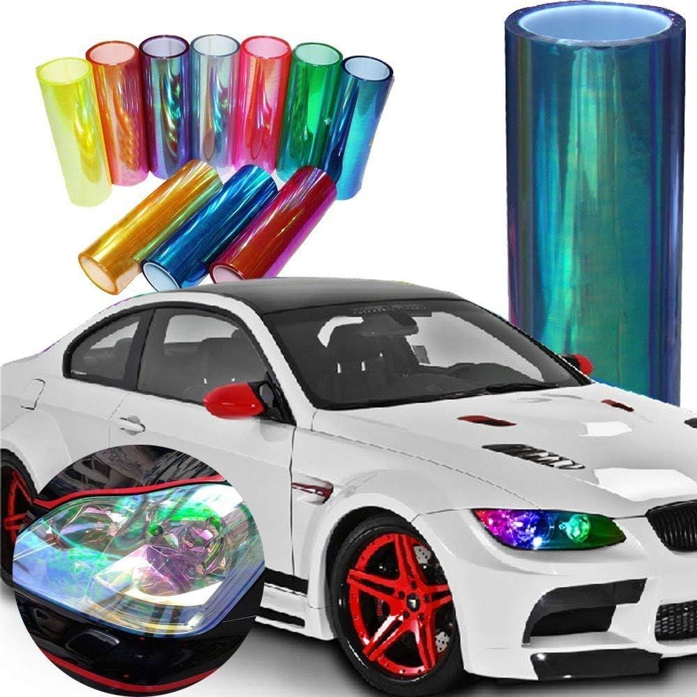 LED LIGHT 12 by 48 inches Self Adhesive Shiny Chameleon Headlights Tail Lights Fog Lights Films,Film Sheet Sticker,Tint Vinyl Film with Gift Knife and Hand Tool (Dark Black)
