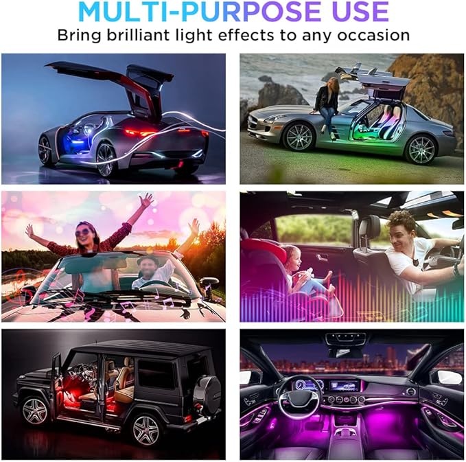 Xprite Dreamcolor USB LED Cars Interior Lights Strip Kits, w/Remote & Bluetooth APP Control, Footwell Under Dash RGB Neon Chasing Inside Lights, DIY Music Mode, Universal for Vehicle Trucks UTV ATV