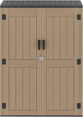 DWVO 59 Cu. Ft. Vertical Storage Shed, Weatherproof Outdoor Tall Cabinet with Double-Wall Panels and Floor, Lockable Resin Shed for Garden, Garage, Patio,Brown (Shelves Not Included)