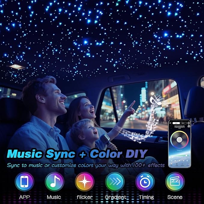 VASTFIRE Starlight Headliner Kit Twinkle + Music Effect,Smart APP/RF Remote Control, Easy DIY Star Headliner kit for Cars & Trucks Home Theaters Bed Room Ceiling Ambient Lighting