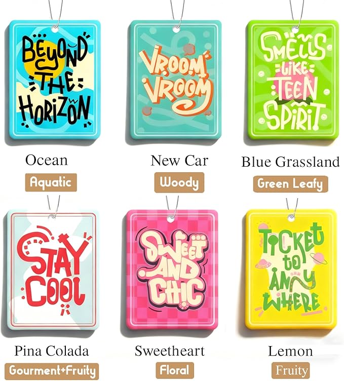 6 Pack Car Air Freshener Hanging Cute Car Accessories For Women Automotive Air Fresheners Stay Cool Car Accessories for Teen Girls Ocean Scent Small Gifts for New Car Owner Teen