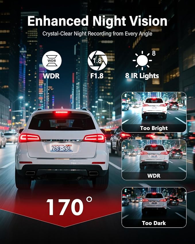 QXTAMO® 4 Channel Dash Cam Front and Rear Inside Left Right, 360 Degree View Dash Camera for Cars, 1080P Dashcam, 5G WiFi Car Camera with Night Vision, 24/7 Parking Monitor, G-Sensor, Free 64GB Card
