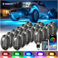 16Pods Heavy Duty Aluminum RGB LED Rock Lights for Trucks Pickup Jeep Gladiator Off-Road with APP/RF Remote, Segmented IP67 Waterproof Multicolor Underglow Accent Light 12V Plug and Play&Pre Wired