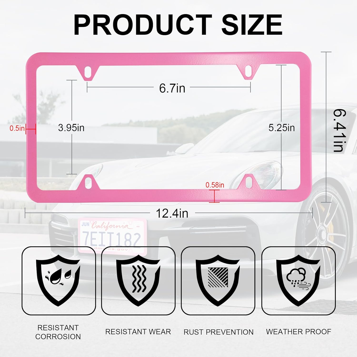 LivTee 4 Holes Stainless Steel License Plate Frames, 2 PCS Car Licence Plate Covers, Automotive Exterior Accessories Slim Design with Bolts Washer Caps for US Vehicles, Pink