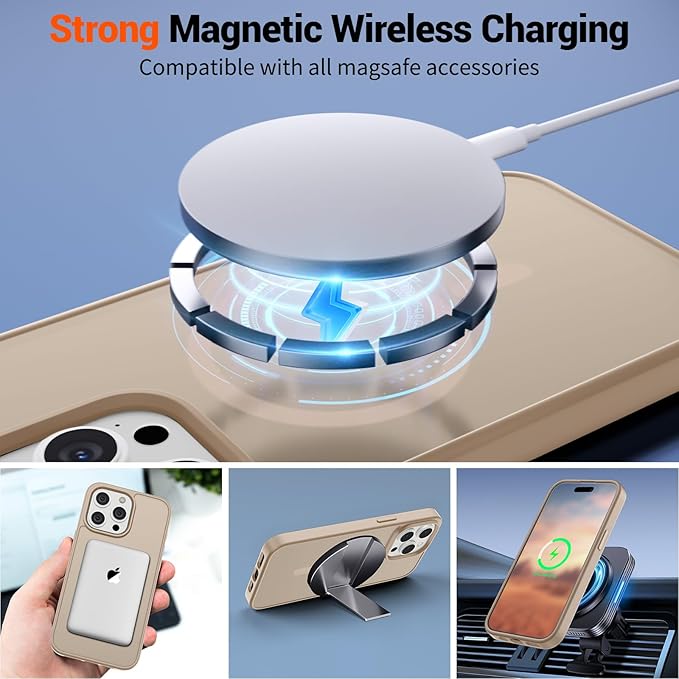 SUPFINE Magnetic for iPhone 15 Pro Max Case(Compatible with MagSafe)(Military Grade Drop Protection) Slim Translucent Matte Shockproof with Anti-Fingerprint Phone Case,Desert Gold