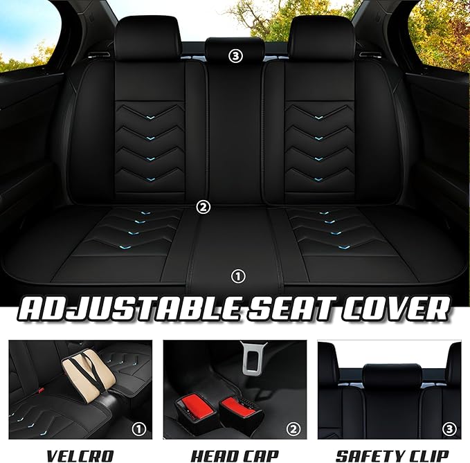Car Seat Covers for Ford Expedition 2000-2026, Premium Nappa Leather Car Seat Cover, Stylish Sport Seat Covers， Automobile Seat Cover Sets.(Standard 5 Seats/Black Blue)