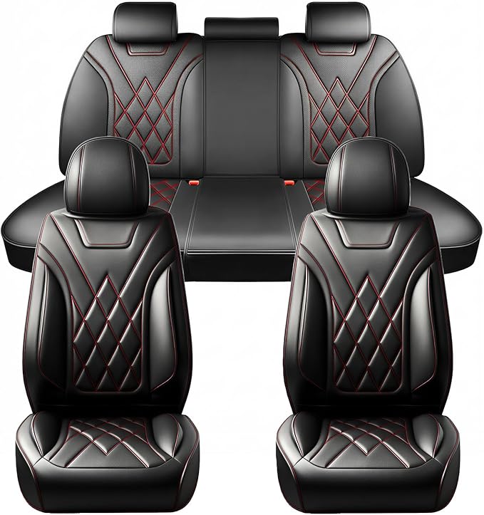 Santa Fe Seat Covers Custom Fit for Hyundai Santa Fe 2007-2026 (Only 5-Seat Version) - Full Set Premium Leather, Waterproof, All-Weather, Airbag Compatible, Car Seat Protectors (Redline)