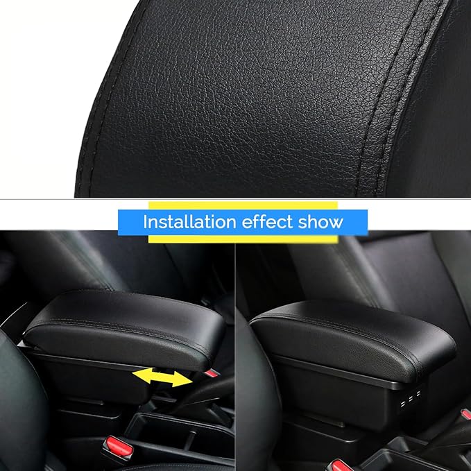 AULPHIKE Compatible with Nissan Micra March Armrest 2011-2016 Armrest Car Center Console Organizer Armrests Double Layer Storage with 3 USB（Black）