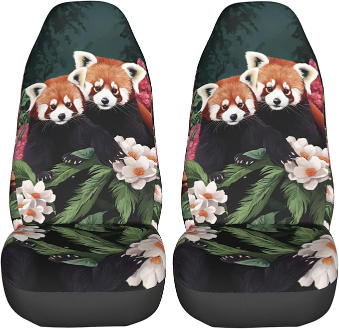 Delerain Car Seat Covers Set 2Pcs, Red Panda Universal Front Car Seats Vehicle Enterior Protector Suitable Fits Most Car Auto SUV Sedan Truck