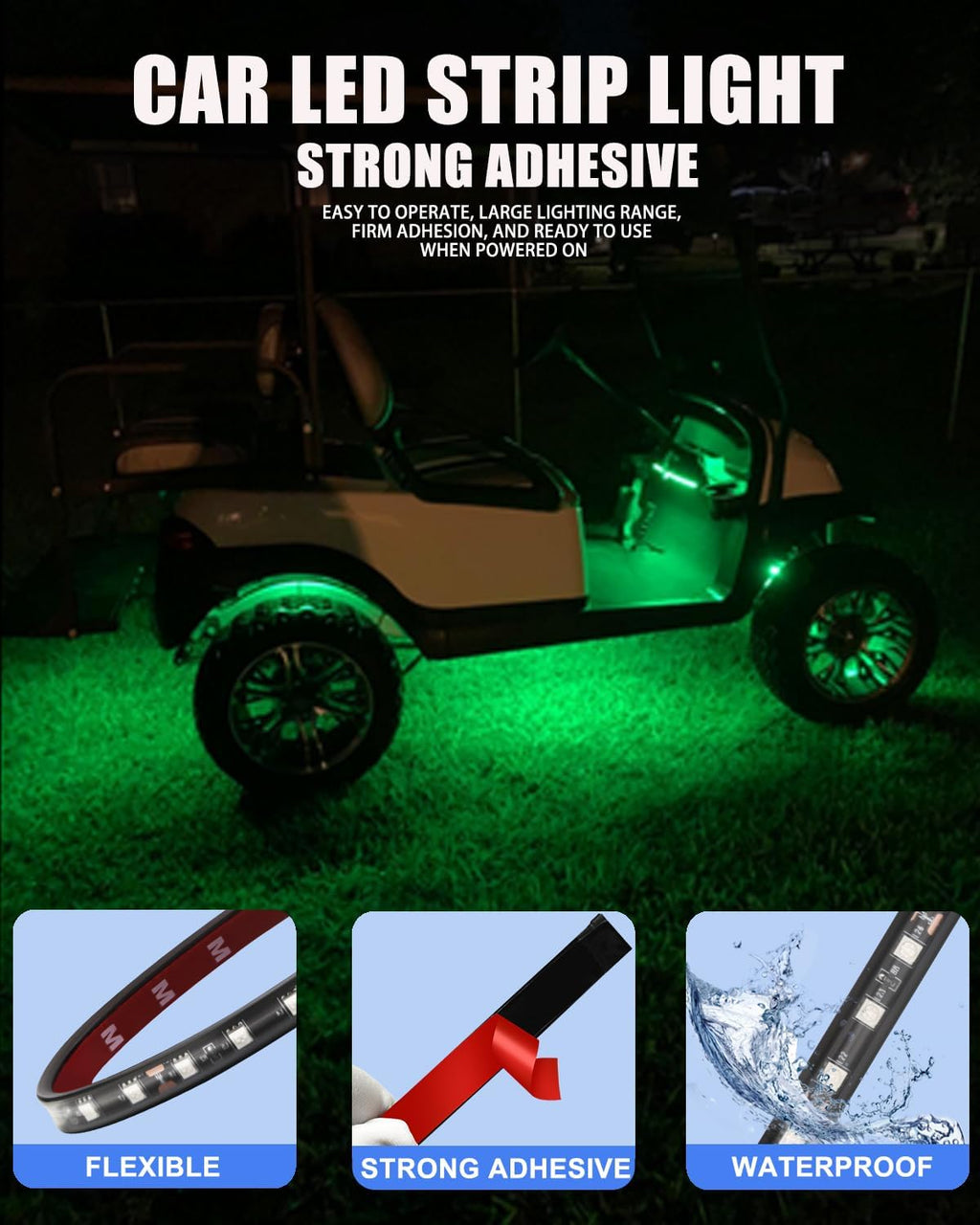 12V Led Light Strip 32CM Waterproof Green Led Strip Lights for Cars Motorcycles Golf Cart Interior & Exterior Marine Boat 12V 5050 18SMD,Pack of 4