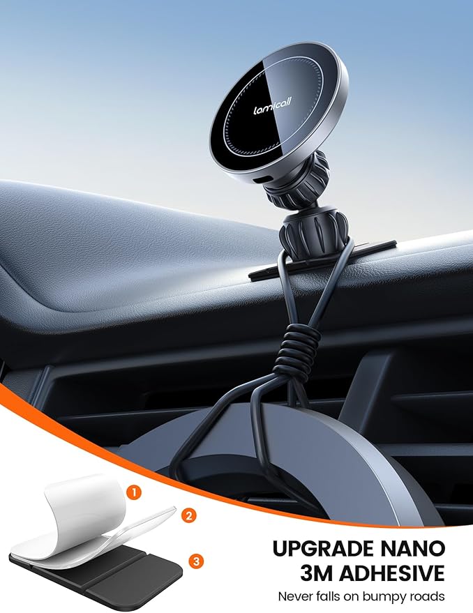 Lamicall 15W for MagSafe Car Mount Charger - [20X Strong Magnets] Wireless Car Phone Holder Charger, Magnetic Phone Holders for Car Vent Dash Accessories for Women Men for iPhone 17 Pro Max Silver