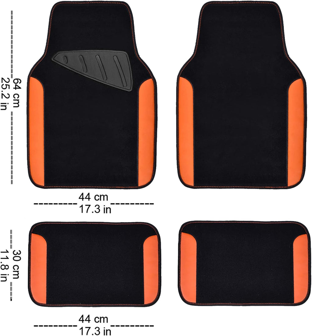 CAR PASS Waterproof Car Floor Mat, Universal Fit Car Mats with Driver Heel Pad, Leather Car Carpet, Anti-Slip Nibbed Backing Floor Mats for SUV, Vans,Sedan,Truck, Automotive Set for Women (Orange)