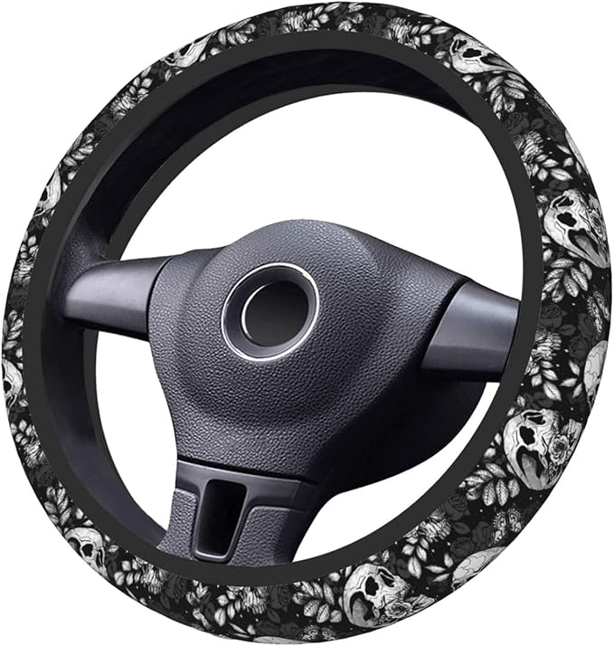 Flower Sugar Skull Steering Wheel Cover Women 15 inch Anti-Slip Sweat Absorption Steering Wheel Covers Cute Car Accessories Decor Car SUV Sedan Vans Truck Protector