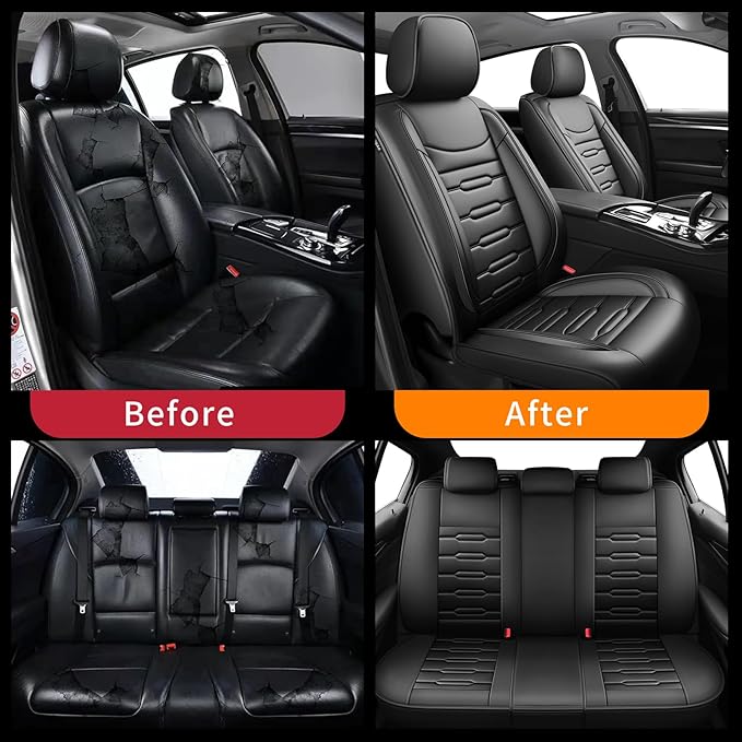 Fit Ridgeline Car Seat Covers for Honda Ridgeline 2007-2025 2026 - Upgraded Premium Waterproof & Breathable Leather, Airbag Compatible, All-Weather Seat Cushion Protector (Full Set, Black)