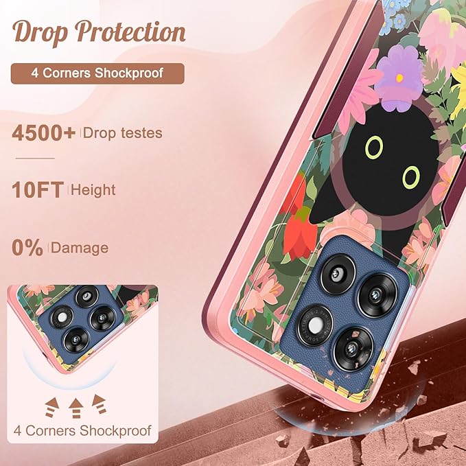 for Moto G Stylus 2025 Case - Compatible with MagSafe Women Cute Girls Magnetic Phone Cover Girly Cat Flower Floral Heavy Duty Shockproof Design for Motorola Moto G Stylus 5G 2025 Cases