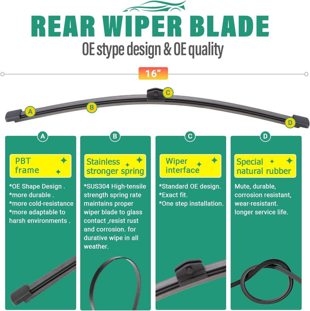 28" 18" 16" Windshield Wiper Blades Replacement for Mercedes Benz Metris 2016 2017 2018 2019 2020 2021 2022 2023 Premium All Weather Front Rear Wipers Set - OEM Quality (Pack of 3)